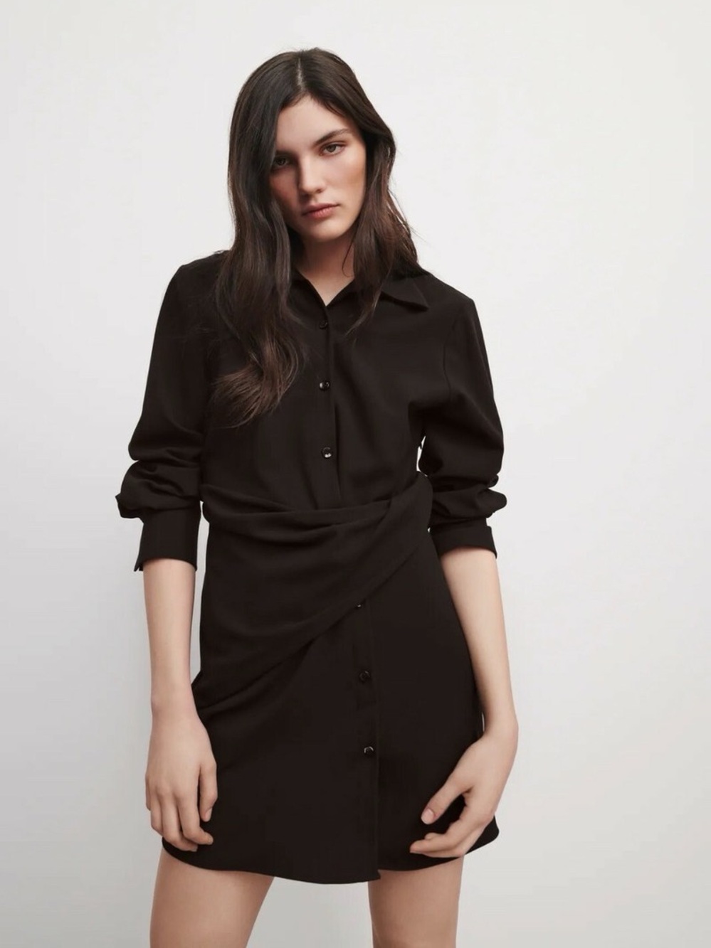 Zara | Draped Button-Front Shirt Dress
